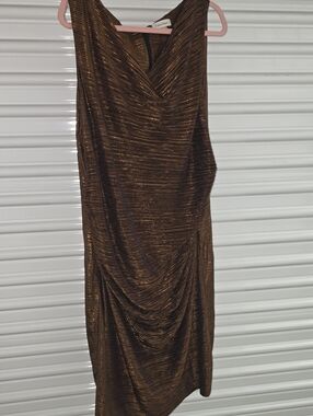 Calvin Klein Metallic Bronze Draped Midi Dress